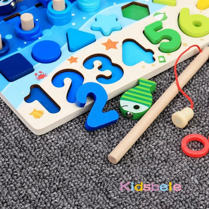 🎣 Brinquedo Educativo Montessori - Jogo de Matemática, Pesca e Encaixe em Madeira 🎨