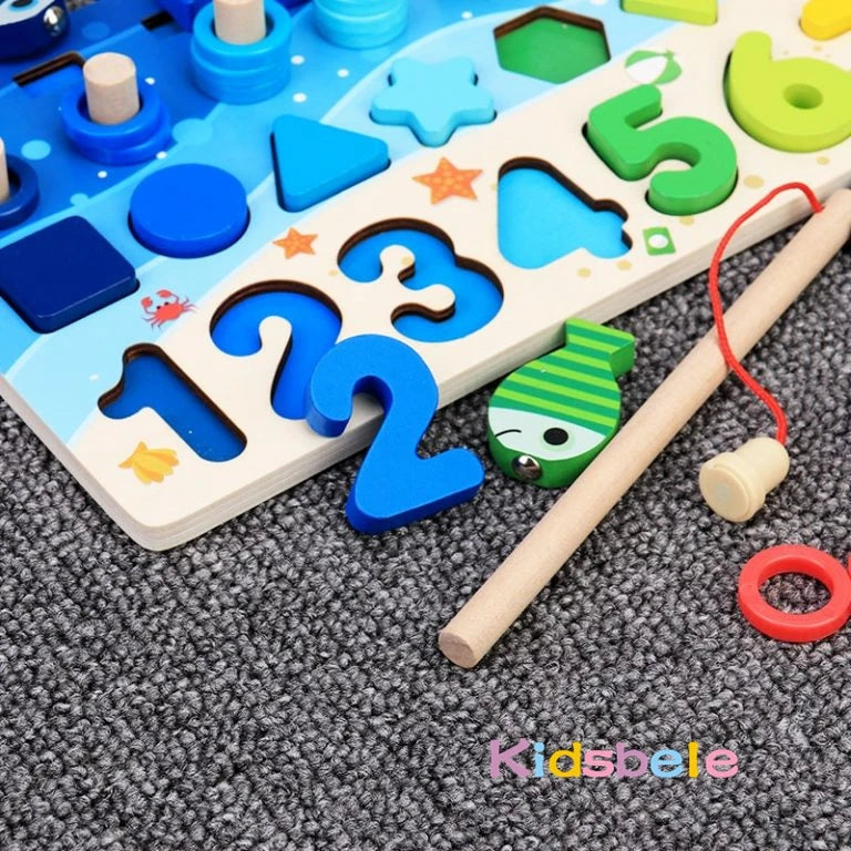 🎣 Brinquedo Educativo Montessori - Jogo de Matemática, Pesca e Encaixe em Madeira 🎨