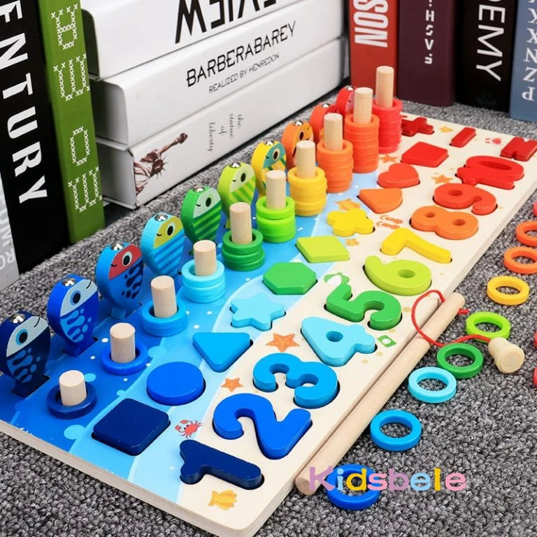 🎣 Brinquedo Educativo Montessori - Jogo de Matemática, Pesca e Encaixe em Madeira 🎨