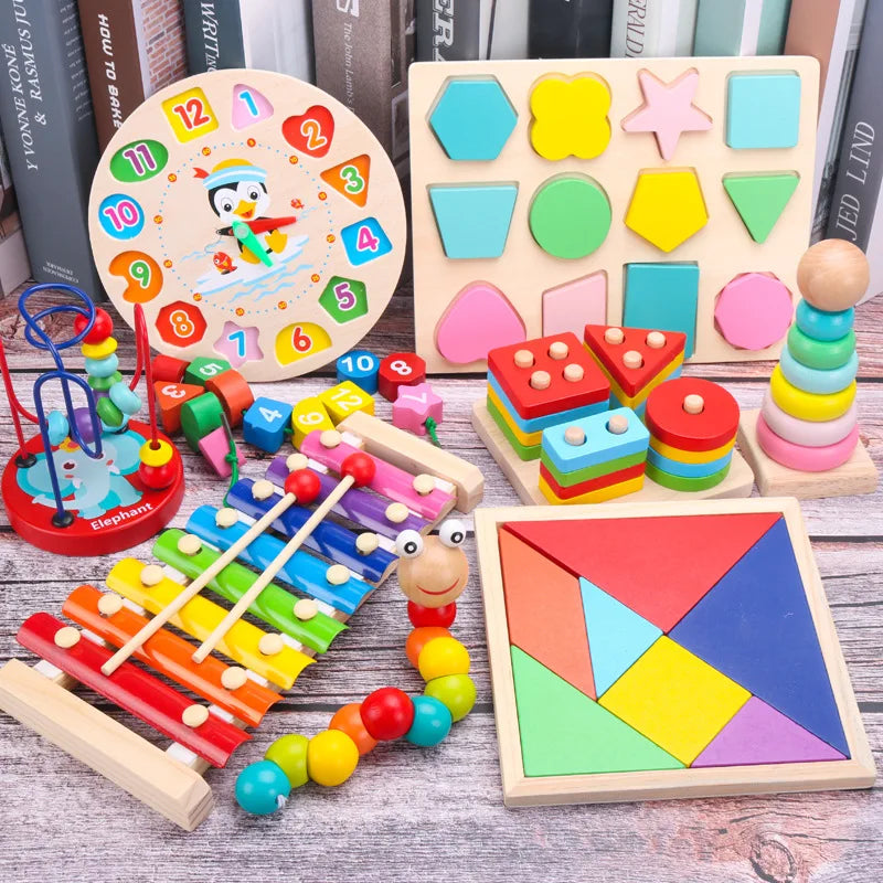 🧩 Brinquedo Educativo Montessori 3D em Madeira - Blocos Coloridos para Crianças 🎄