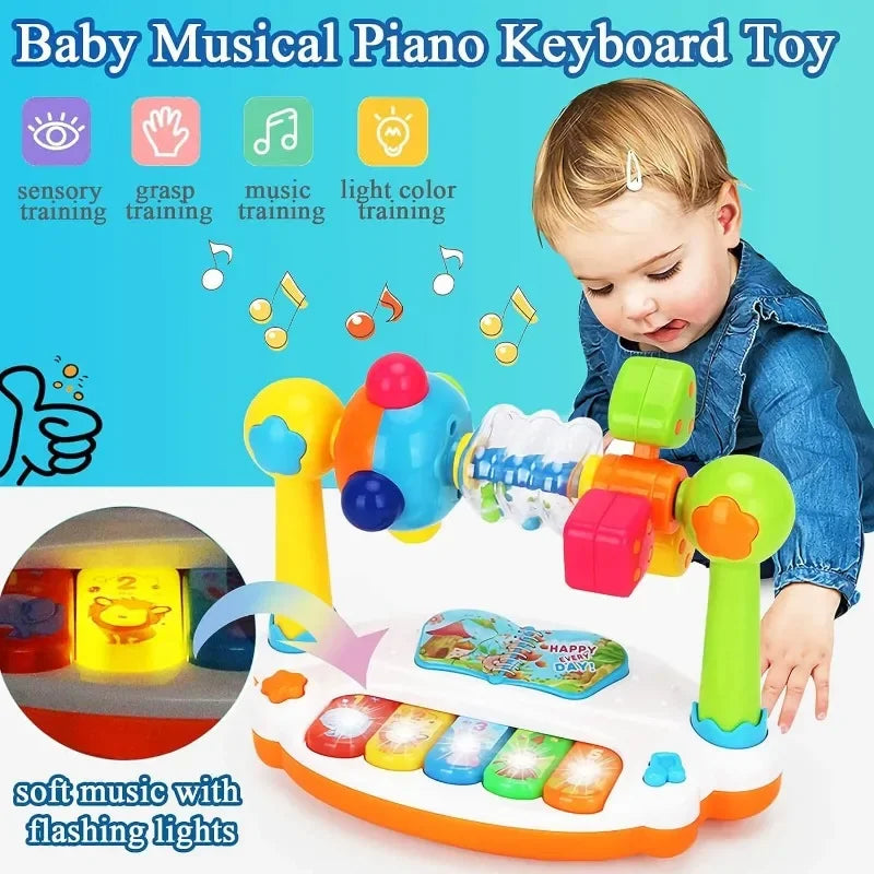 🎹 Piano Musical Infantil Rotativo - Brinquedo Educativo com Luz e Som 🎶