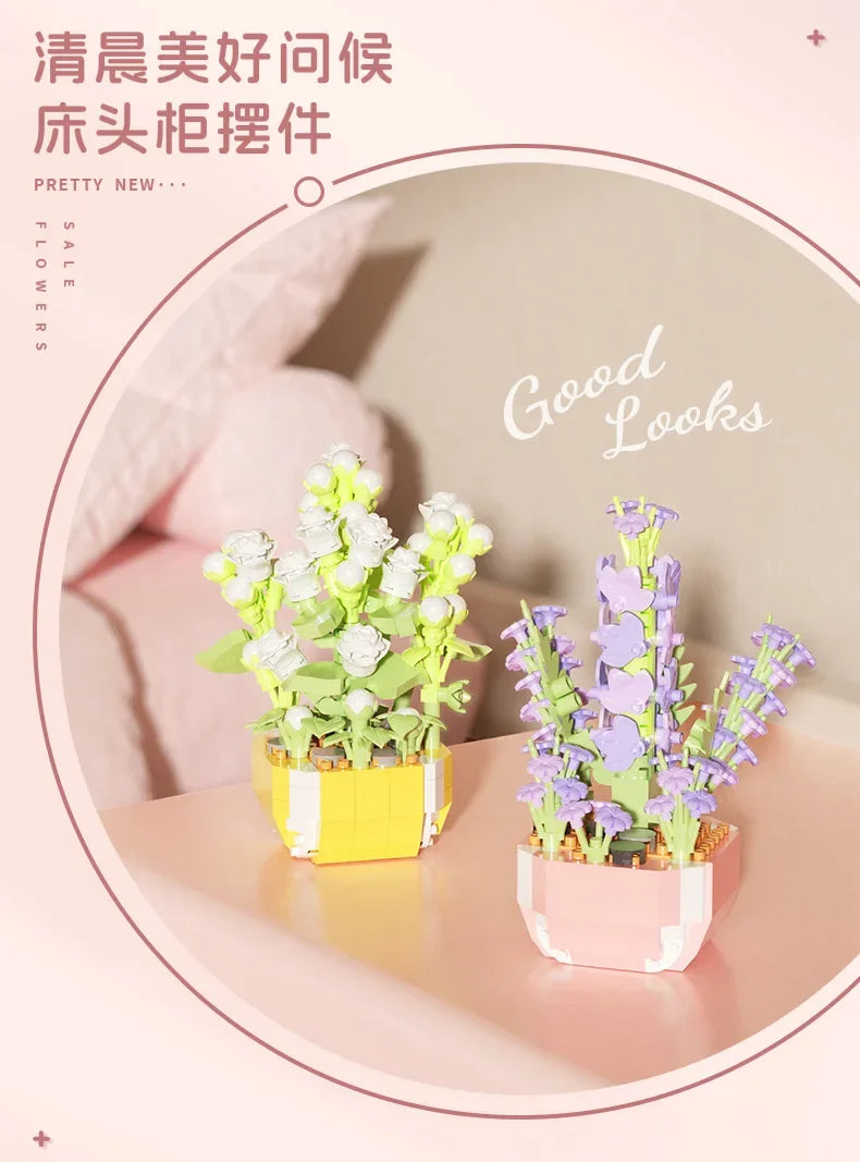 🌵 Conjunto de Blocos de Montar - Jardim de Flores e Suculentas DIY 🌸