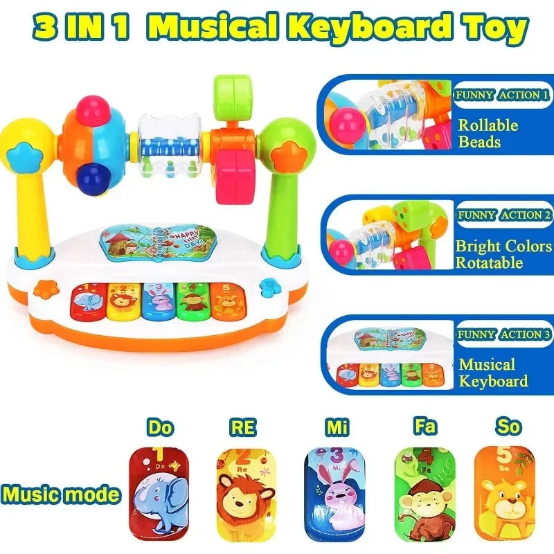 🎹 Piano Musical Infantil Rotativo - Brinquedo Educativo com Luz e Som 🎶