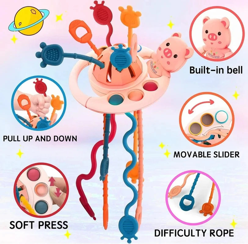 🎈 Brinquedo Sensorial de Cordas - Brinquedo Montessori de Silicone para Bebês e Crianças 🧸