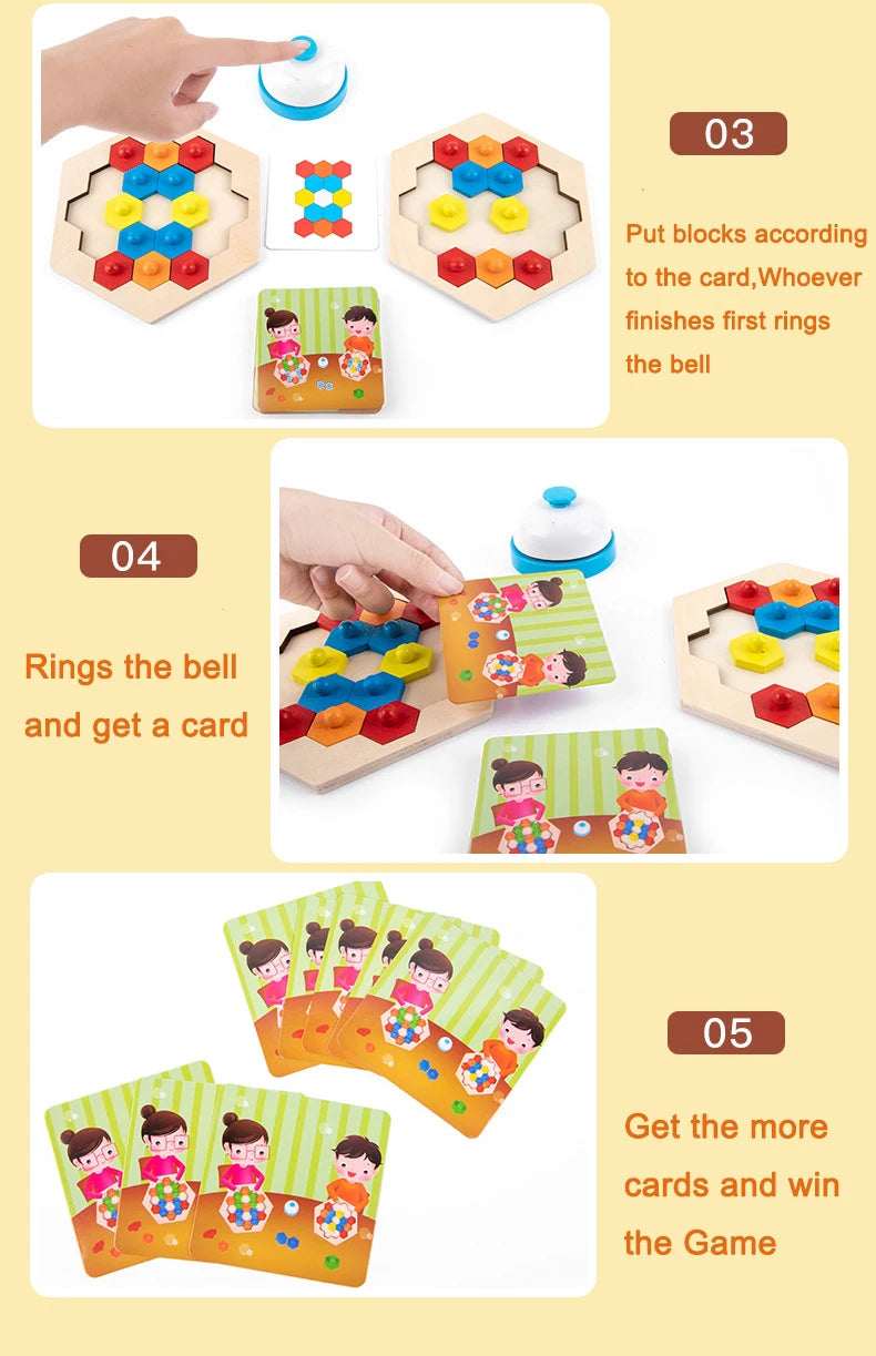 🧠 Jogo de Quebra-Cabeça Hexagonal de Madeira - Desafio Lógico STEM Montessori 🎨