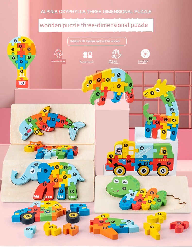 🧩 Quebra-Cabeça 3D Infantil de Madeira - Brinquedo Educativo para Primeira Infância 🐘