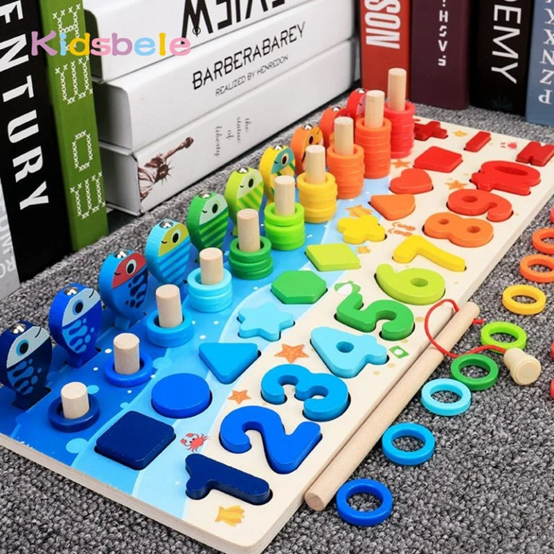 🎣 Brinquedo Educativo Montessori - Jogo de Matemática, Pesca e Encaixe em Madeira 🎨